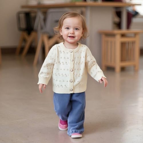 Newborn Baby Girl Knit Sweater Cardigan Solid Cutout Button Down Sweatshirt Top Jacket Outfit Infant Fall Clothes4