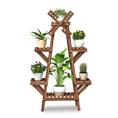 CuteLife Flower Stand Balcony Flower Stand Wooden Fleshy Flower Pot Shelf Multi-layer Solid Wood Floor Indoor Living Room Home Flower Stand Rack (Color : A, Size : Free Size)