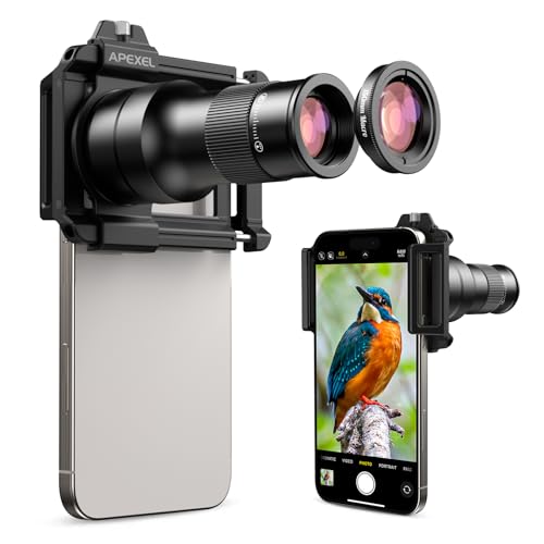 APEXEL 6X Telephoto Lens & 150mm Macro Lens, 2-in-1 Aluminum Phone Camera Lens Kit with Universal Clip. Phone Lens Attachment Fit for iPhone 16/15/14/13, Samsung, Android Phone and Most Smartphone.