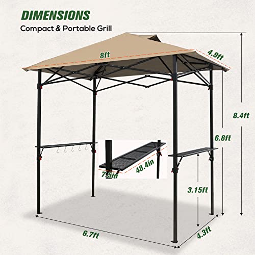 Coos Bay 8X5 Pop Up Grill Gazebo Portable Bbq Gazebo Canopy Tent With Roller Bag, Outdoor Barbeque Shelter, Beige #TOP4