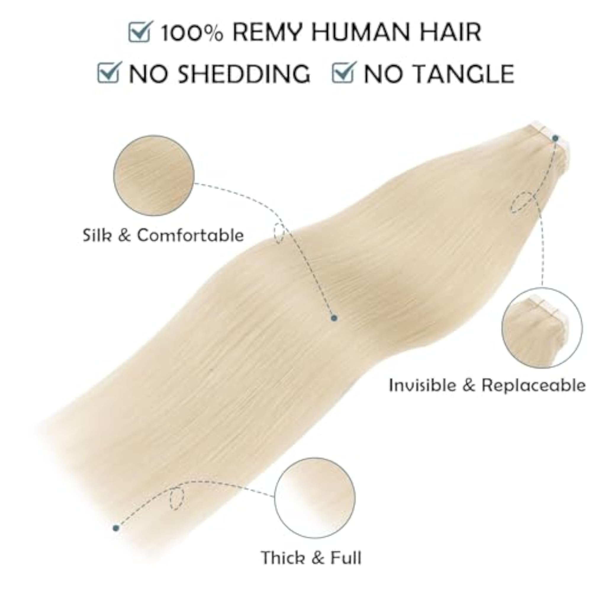 Platinum Ash Blonde Tape-In Human Hair Extensions, 20 Pcs
