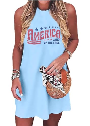 Image of American Flag Tank Dress for Women 4th of July Patriotic Graphic Sleeveless Mini Dress Casual Vacation Short Dresses