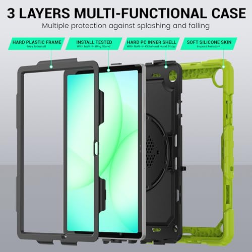 Coque Galaxy Tab A11 Plus 11" antichoc jaune-vert avec support rotatif SM-X230
