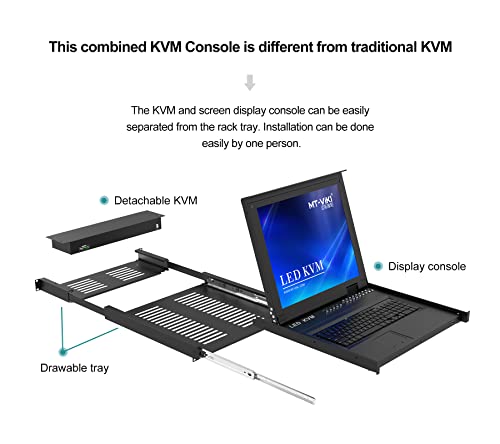 17" Lcd Kvm Switch Over Cat5E 6 7 Ethernet Cable, Mt-Viki 8 Port Rack Mount Monitor Kvm Console + 8 Vga To Rj45 Dongles Included For 1U Rack #TOP2
