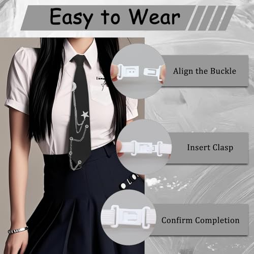 Image of LJBFNN Pre-Tied Ties for Women with Metal Chain, Uniform Shirt Accessory
