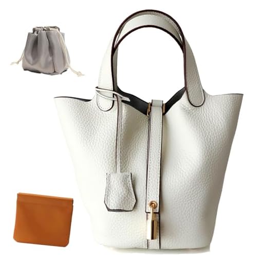 Genuine Leather Lock Design Bucket Bag Vegetable Basket, Fashionable and Versatile Satchel Handbag