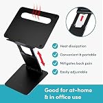 Ergonomic Laptop Stand for Desk – Adjustable Sit to Stand Computer Riser & Portable Foldable Notebook Holder Compatible with MacBook Air Pro, Dell, HP 10-17" – Aluminum, Height Up to 20" (Black)