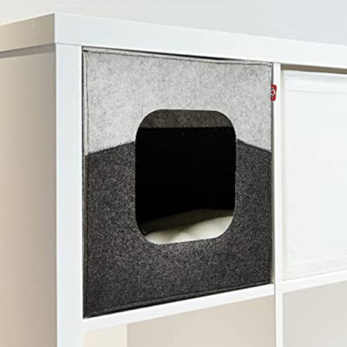 CanadianCat Company | Katzenhöhle Katzenbox aus Filz, passend für IKEA Regal Kallax und Expedit, Katzenhaus inkl. 2-Funktion-Wendekissen, hellgrau/dunkelgrau, ca. 33 x 33 x 33 cm