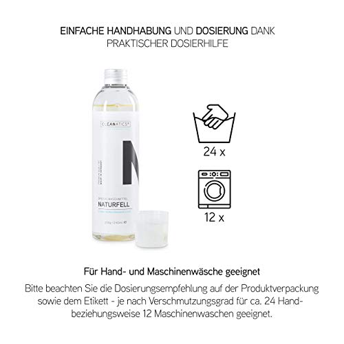 CLEANATICS Lammfell Waschmittel Konzentrat mit rückfettendem Lanolin für Naturfell, Schaffell & Baby-Produkte wie Lammfelldecke, Schaffellteppich, Schaffellmantel & Kinderwagen-Fußsack (250 g)