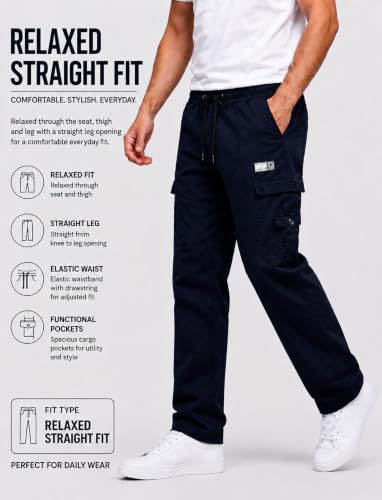 Image of DEELMO Cargo Pant for Men | Cotton Cargo's Pant | Men's Cotton Cargo Trousers | Elastic Drawstring Waist Straight Fit | Comfortable Breathable Cargos for Casual to (Available in Pluse Size)