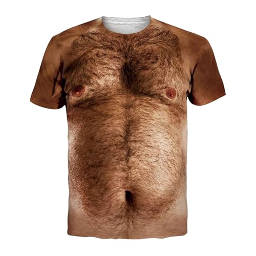 Camisetas para hombre Impresión 3D Muscle Print Locker Cuello Redondo Vacaciones Vestir Divertido Realista Manga Corta Halloween Carnaval, marrón, S