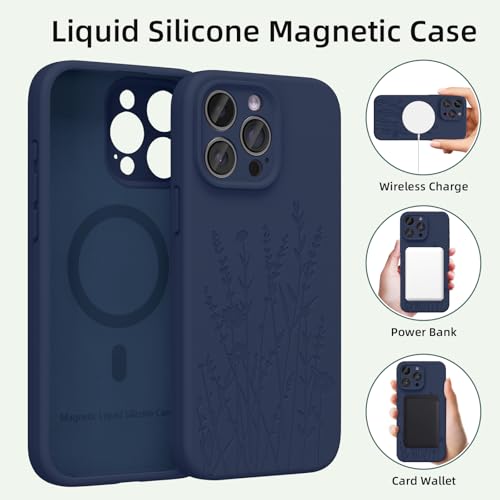 OAOA Engraved for iPhone 15 Pro Case, Navy Blue Flower - image 3