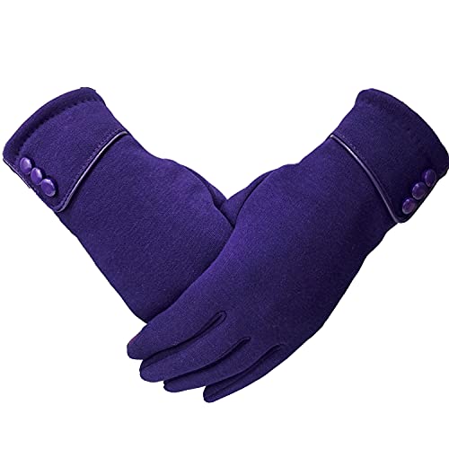 Woogwin Damen Winter Warme Handschuhe Touchscreen Telefon Winddicht Gefüttert Dicke Handschuhe, Knopf, Violett, Einheitsgröße Cover