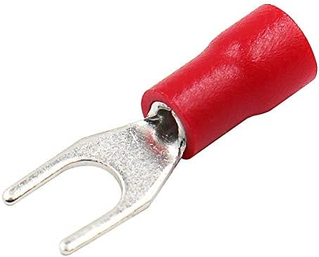 Baomain Red Insulated Fork Spade Wire Connector Electrical Crimp Terminal 16-22AWG #8 USA Screw 100 Pack
