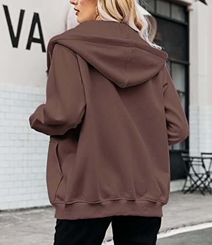 Beufri Women's Hoodies 2022 Fall Jacket Teen Girls Sweater Long Sleeve Sweatshirts Fashion Tops Zip Up Clothes Coffee M #TOP5