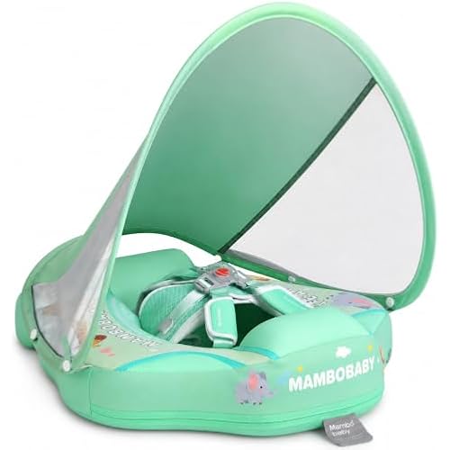 Mambobaby Float with Canopy and Tail New Upgraded Non-Inflatable Baby Pool Float Mambo Float Swim Trainer Solid Infant Swim Float Adjustable Pearl Foam Baby Swim Ring
