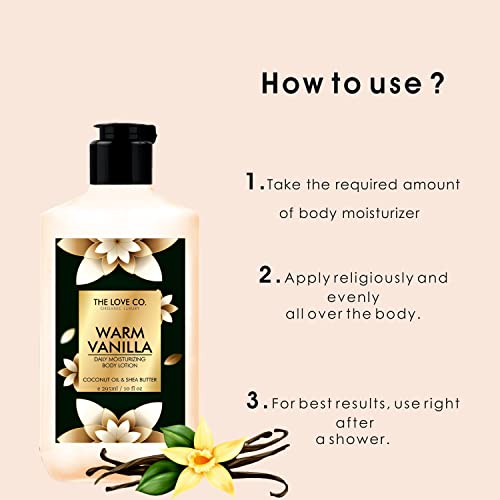 Image of THE LOVE CO. Warm Vanilla Body Lotion - Nourishing Formula for Dry Skin - Women & Men - Enhanced with Jojoba Oil, Shea Butter, Vitamin E - 250Ml - Best for Daily Moisturizing - Pack of 2