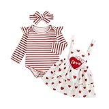 Sprifallbaby Baby Girl Valentines Outfit Newborn Ruffle Onesie Heart Print Suspender Skirt Infant Valentines Day Clothes Set (Red, 3-6 Months)