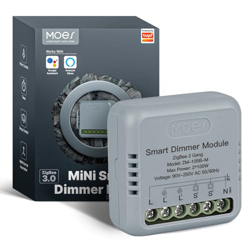 MOES Mini ZigBee LED Dimmer Schalter Modul,Smart Unterputz Dimmschalter für Alexa Google Home,Erfordert MOES ZigBee Hub,2 Gang
