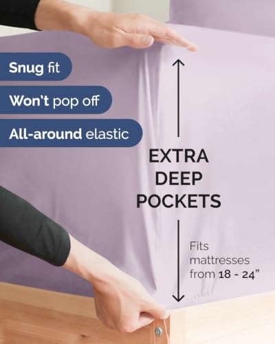 Image of Extra Deep Flex Top Split Head King Fitted Sheet - Hotel Luxury Single Fitted Sheet Only - Easily Fits 18 inch to 24 inch Mattress - Ultra Soft, Wrinkle Free w /Extra Deep Pockets - Light Lavender