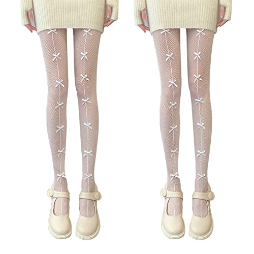 SERAPHY 2 Pares de Medias de Rejilla para Mujer, Medias Ajustadas de Cintura Alta, Medias Estampadas de Red para Mujer, Talla única
