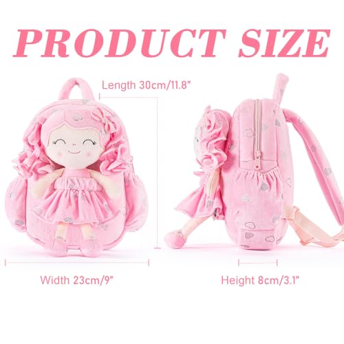 Image of Gloveleya Toddler Backpacks Baby Girl Gifts Curly Hair Plush Figures Dress Backpack - Pink Loving Heart 11''
