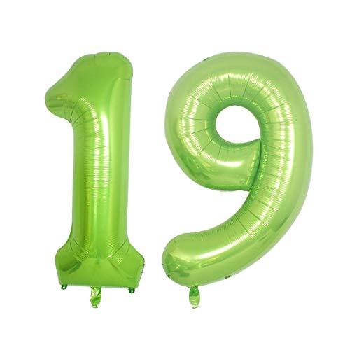Green Foil 40 in 19 Helium Jumbo Number Balloons, 19th Birthday Decoration Digital