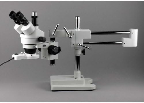 Miniatura 2 de AmScope SM-4TY-FRL Microscopio de zoom estéreo trinocular profesional, ocular WH10x, aumento 7X-90X, objetivo de zoom 0.7X-4.5X, luz de anillo