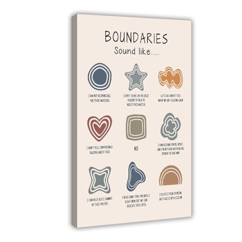BMtyDG Boundaries Poster, Boundaries Sound Like Printable, Setting Personal Boundaries, Therapy Office Decor, Mental Health, Boundary Statements Canvas Poster Bedroom Decor Room Decor Frame 12x18inch