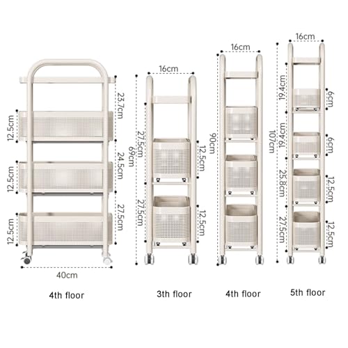 Carrello portaoggetti sottile – Scaffale scorrevole stretto per lavanderia, ufficio, bagno, cucina, design salvaspazio, 40 x 16 x 90 cm