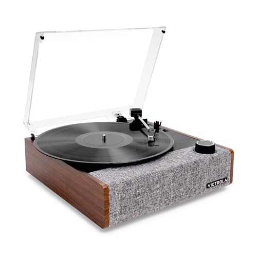 Image of Victrola Eastwood II - Bluetooth Record Player with Speakers - Walnut | Vintage wood record player, built-in speakers, 3-speed turntable, VINYLSTREAM Bluetooth out and in, Audio-Technica cartridge