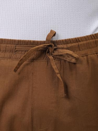 Image of The Indian Garage Co Men Slim Fit Solid Mid-Rise Elasticated Linen Jogger Trouser
