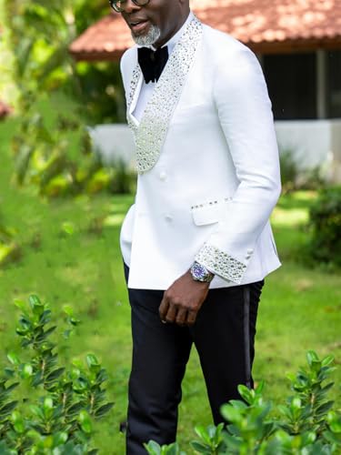 2 Piece Men's Suits with Rhinestones Groom Wedding Tuxedo Double Breasted Blazer Jacket Pants Formal Party Prom Set3