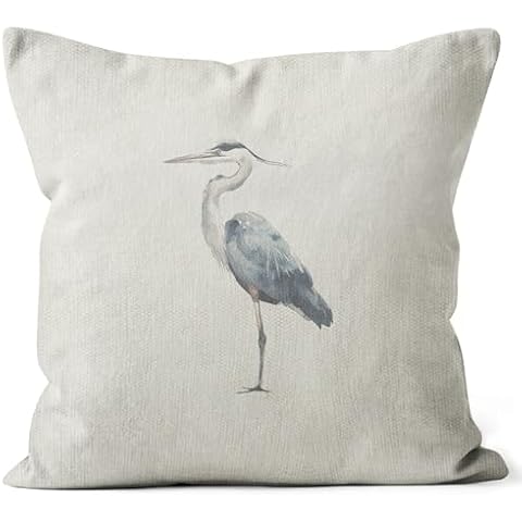 SiuSue Watercolor Heron Bird Pillow Covers 18x18 - Heron Decor, Summer Bird Outdoor Pillow Covers, Coastal Beach Lake Pillow Covers, Bird Lover Gifts, Bird Watcher Gifts Cover