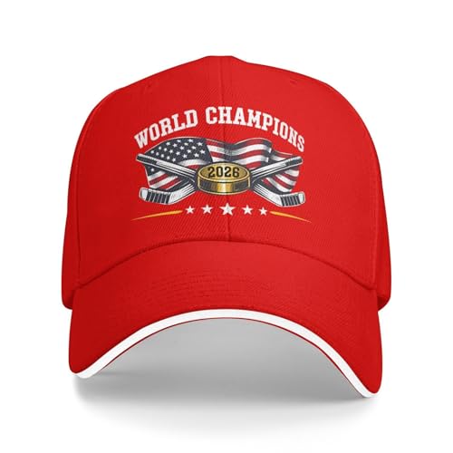 Us 2026 World Champions hat American Flag Patriotic Hockey Fan Baseball Cap h03 Red