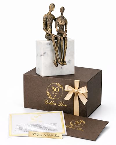 DCAPILLA 50th Wedding Anniversary Couple Gifts - Iron and Marble Sculpture - Gifts for 50th Wedding...