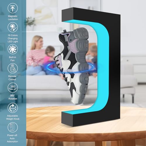 JEHUPA Levitating Display, Floating Sneaker Rack With LED Control 16 Colors Light Rotating for Shoe Collector Advertising Display Store (Black)