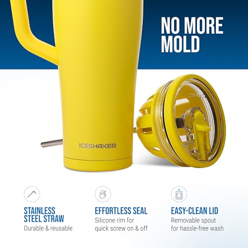 Image of Ice Shaker 40 oz Tumbler with Handle and Straw | 40oz Yellow | Cold for 30+ Hours | 2-in-1 Tumbler Shaker Bottle | Odor-Free 40 ounce Bottle for Water, Protein Shakes, Smoothies, Cocktails