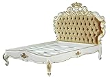 Casa Padrino Venice Superior Lit baroque en velours Blanc/doré 180 x 200 cm