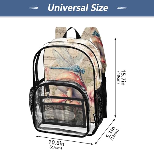 Clear Backpack for School Dragonfly Mushroom Music Score Transparent Bookbag for Girls See Through PVC Boy Backpacks4