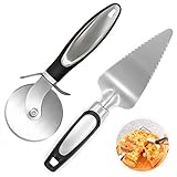 Pizza Cutter Wheel & Pizza Server Set, Non Slip Stainless Steel Sharp Pizza Slicer Cutter with Protective Blade Guard, Ideal for Pizza, Pies, Dough Cookies and Waffles, Dishwasher Safe