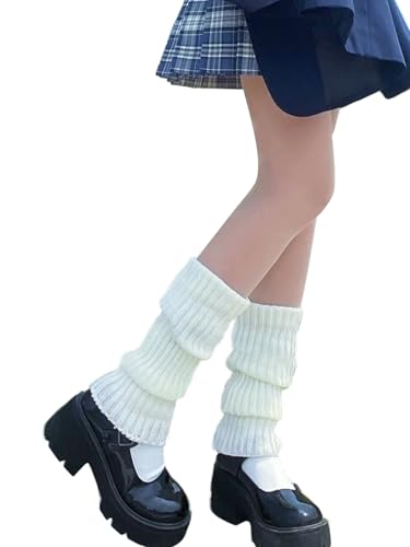 *daisysboutique* Retro Women 80s Adult Ribbed Leg Warmers Y2K Harajuku Crochet Long Boot Socks for Dance Party Costume (OffWhite One Size)