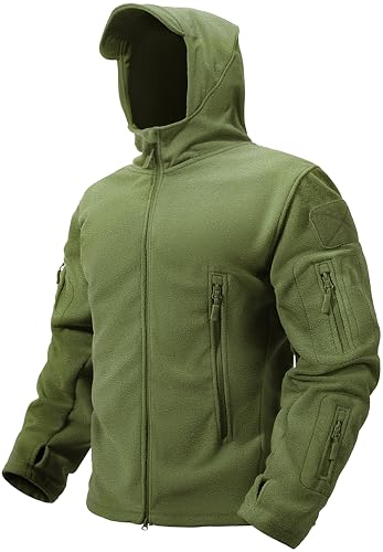 TACVASEN Mens Fleece Hoodies Zip Up Windproof Tactical Hoodie for Men Fleece Jacket Full Zip Mens Jacket Winter Warm Hunting Army Green