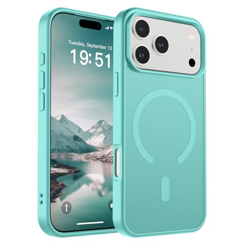 Image of SUPFINE Magnetic for iPhone 17 Pro Max Case (Compatible with MagSafe)(Military Grade Drop Protection) Translucent Matte Shockproof with Anti-Fingerprint Phone Cover,Blue Green