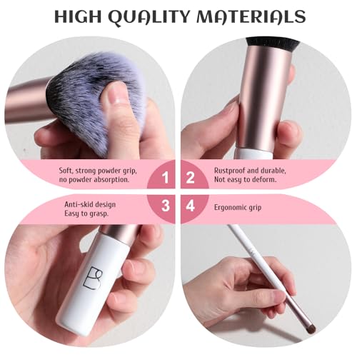 Image of BS-MALL Travel Makeup Brushes Premium Synthetic Foundation Powder Concealers Eye Shadows 7 PCS with Triangle Puff & Storage Bag .(ROSE PINK)