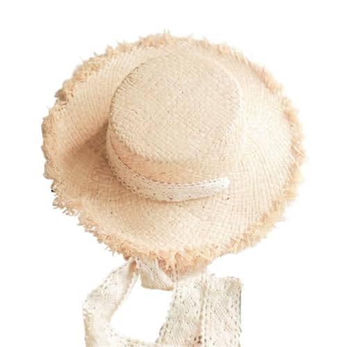 Kid's Grass Hat Light and Thin Lafite Simple Ribbon Sun for Boys Girls Sunscreen Sunshade Summer(Lace Ribbon,S)