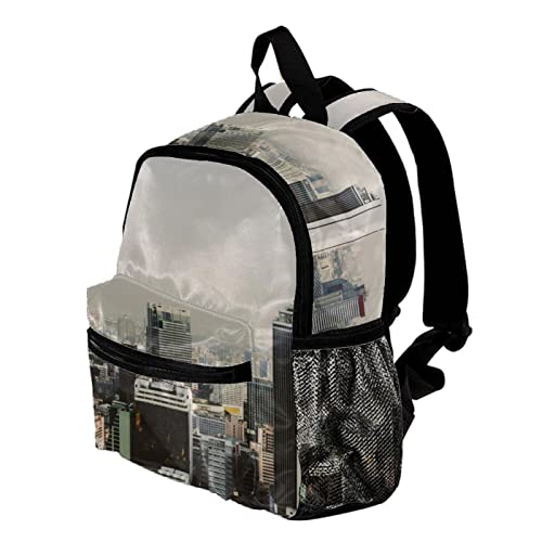 Mochila para niños y niñas de 12 pulgadas con diseño urbano de edificios 3