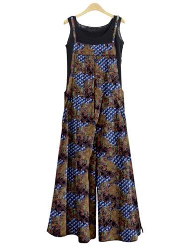 Image of YESNO Women Casual Loose Long Bib Pants Wide Leg Jumpsuits Baggy Cotton Rompers Overalls with Pockets PZZTYP2