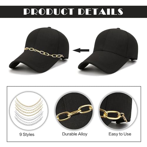 Degpum 9pcs Trucker Hat Chains Detachable Hat Chain for Women Man Metal Detachable Chains Bulk Trucker Hat for Women Men Baseball Cap Accessories2