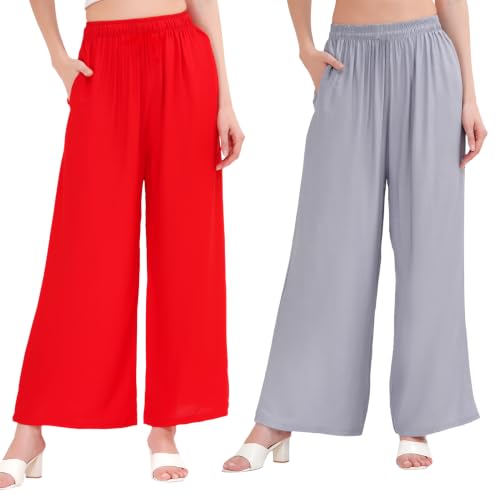 Image of Buy That Trendz Palazzo Pants for Women Rayon Elasticated Regular Fit Flared Wide Leg M to 6XL Pack of 2